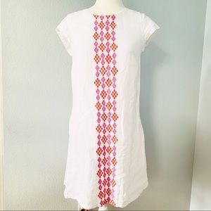 House of Pom White Linen Embroidered Shift DressXS